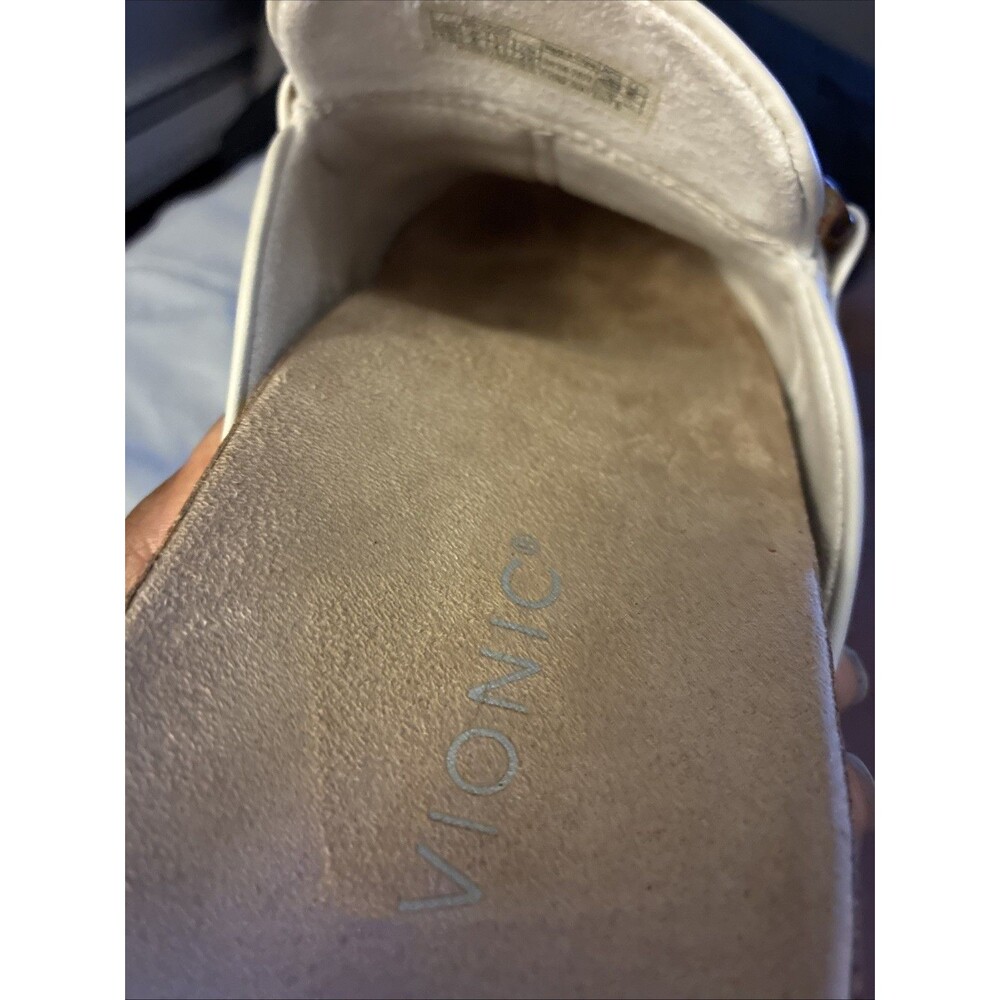 Vionic Mules 10 Georgie Cream Leather Chain Cork Comfort Platform Clog Orthotic - Picture 11 of 13